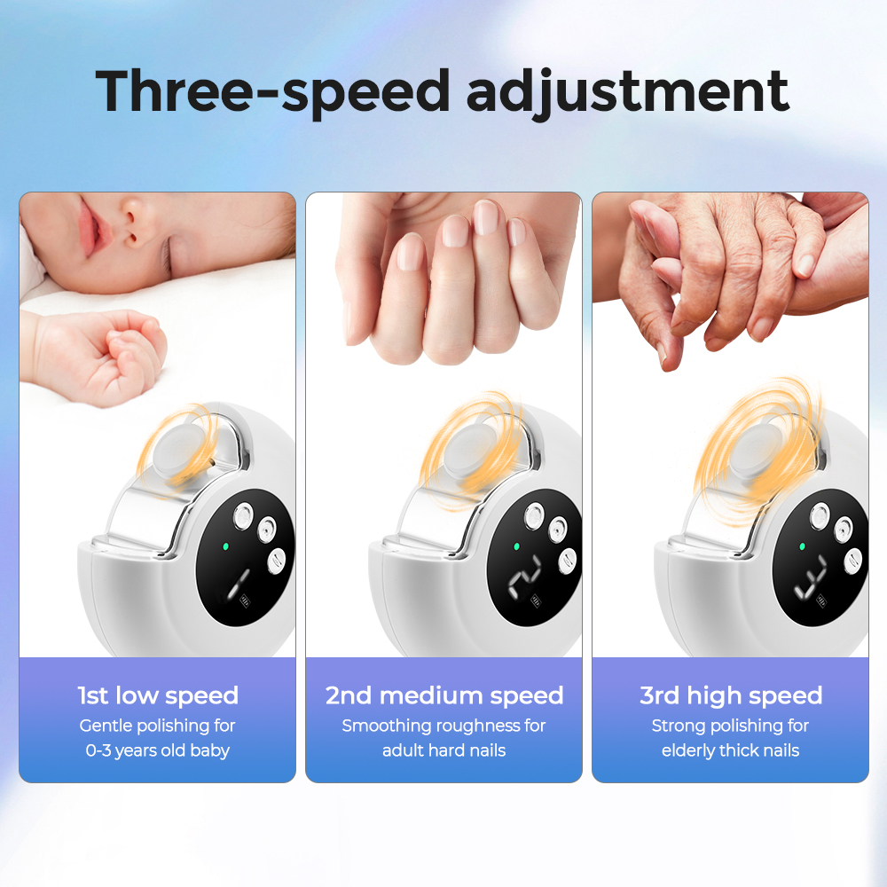 (White) 2 in 1 Rotatable Electric Nail Clipper Nail Grinder With Lighting Safety Low Noise Automatic Mini Nail Manicure Tools
