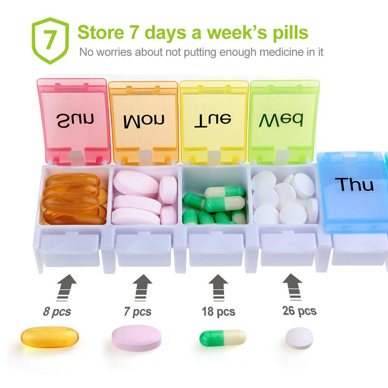 (2PCS) Pill Organizer Travel Weekly Pill Box 7 Day Portable Pill Case Daily Medicine Organizer 7 Compartments Pill Container for Vitamin Dispenser Medicine Fish Oils