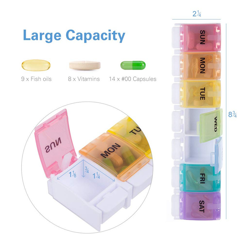 (2PCS) Pill Organizer Travel Weekly Pill Box 7 Day Portable Pill Case Daily Medicine Organizer 7 Compartments Pill Container for Vitamin Dispenser Medicine Fish Oils