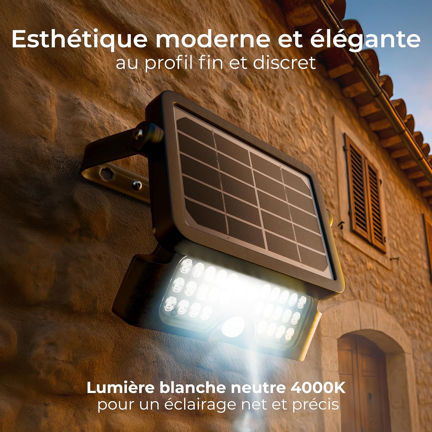Solar Powered LED Outdoor Floodlight with PIR Motion Sensor Security Light Exterior Lighting Angular Design Adjustable Guardian Black IP65 5W 550lm 4000K