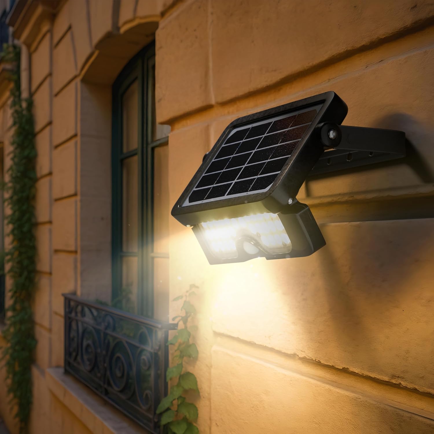 Solar Powered LED Outdoor Floodlight with PIR Motion Sensor Security Light Exterior Lighting Angular Design Adjustable Guardian Black IP65 5W 550lm 4000K