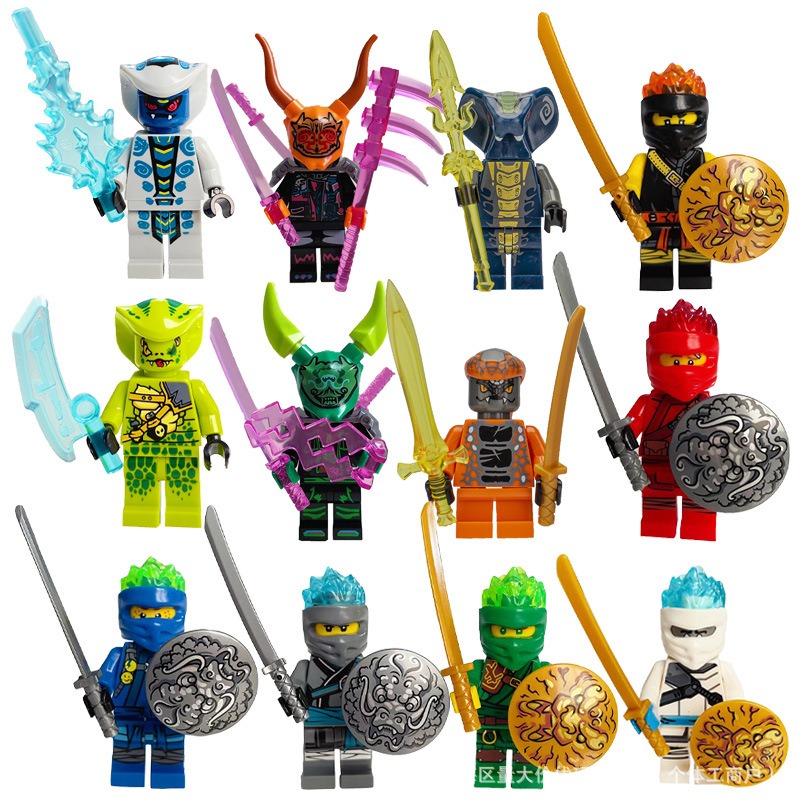 (12 PCS A) Kids Toys Ninja Building Blocks Mini Figures Children Toys Christmas Gifts Cartoon Characters Party Favors for Children