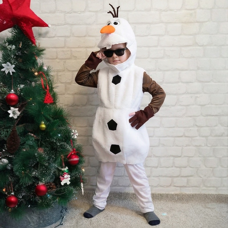 (L) 3-9Y Kids Olaf Snowman Costume Cartoon Character Dress Up Party Outfit for Christmas New Year Celebration Birthday Gift with Hat