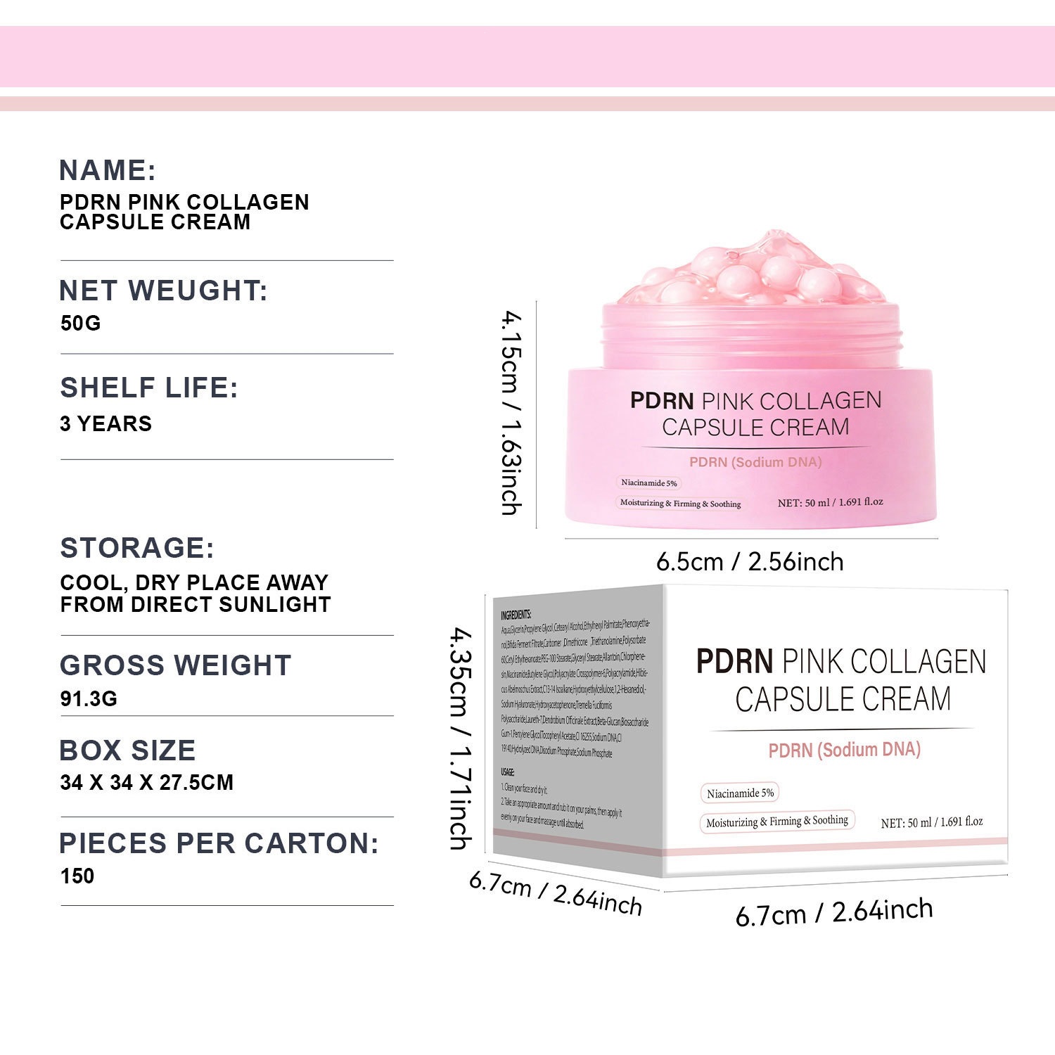 PDRN Pink Collagen Capsule Cream For Firming Hydrating And Skin Revitalizing Daily Nourishing Face Cream 50g