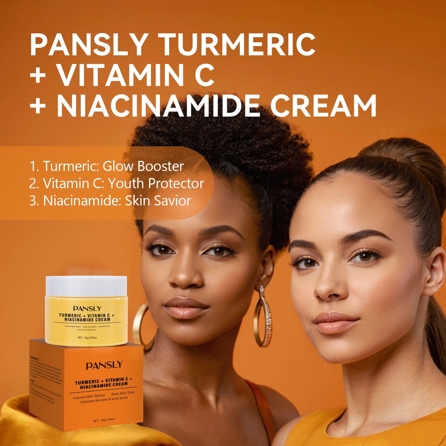 Turmeric Vitamin C Niacinamide Face Cream Brightening Toning Moisturising for Daily Skin Care Natural 50g