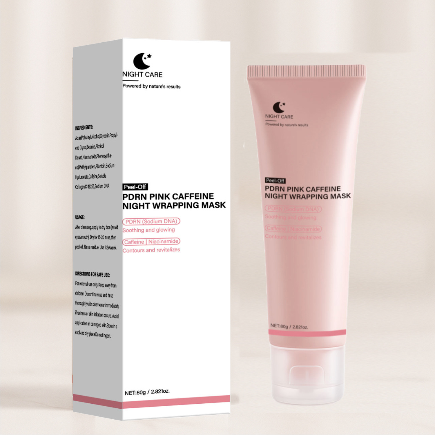  PDRN Caffeine Pink Peel Off Mask Firming Brightening Pore Purifying Daily Facial Skincare Treatment 80g