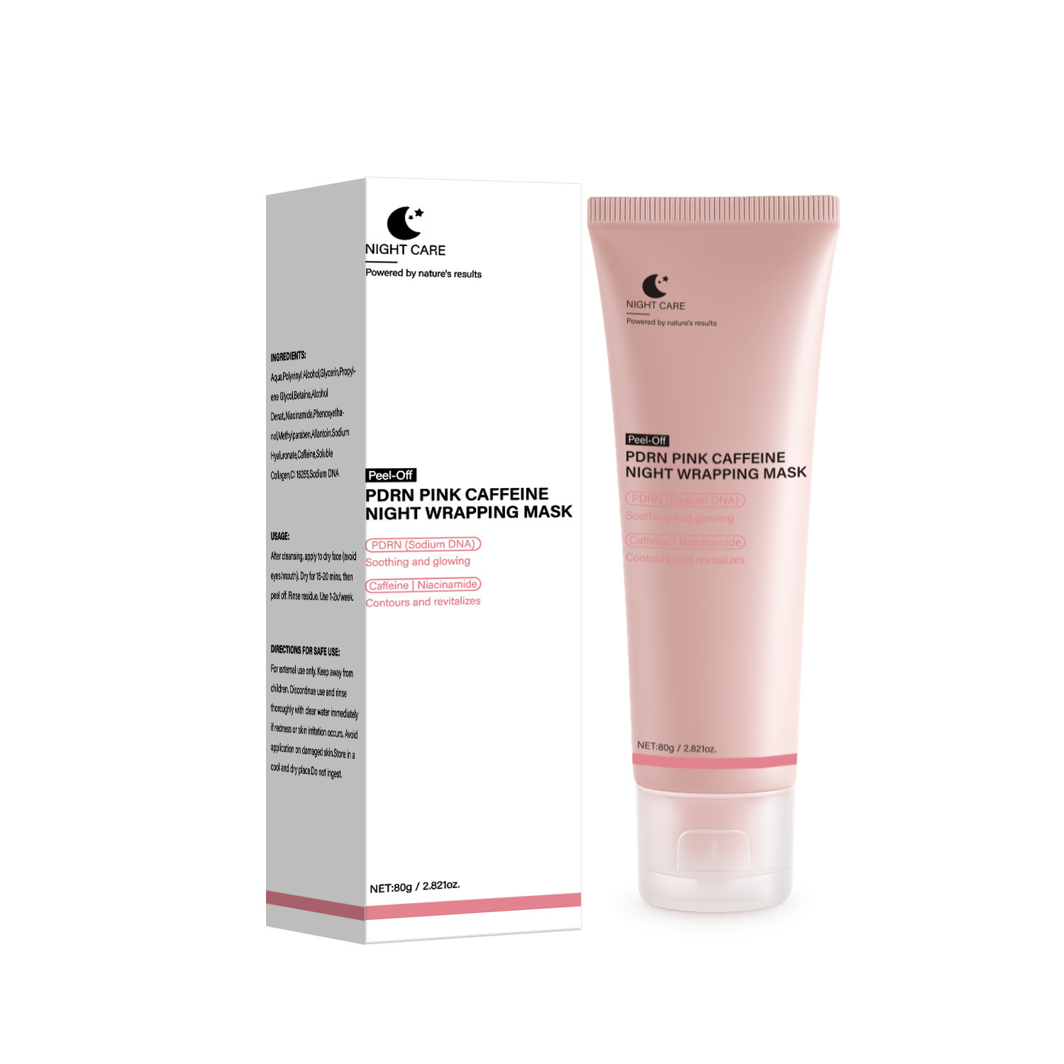  PDRN Caffeine Pink Peel Off Mask Firming Brightening Pore Purifying Daily Facial Skincare Treatment 80g