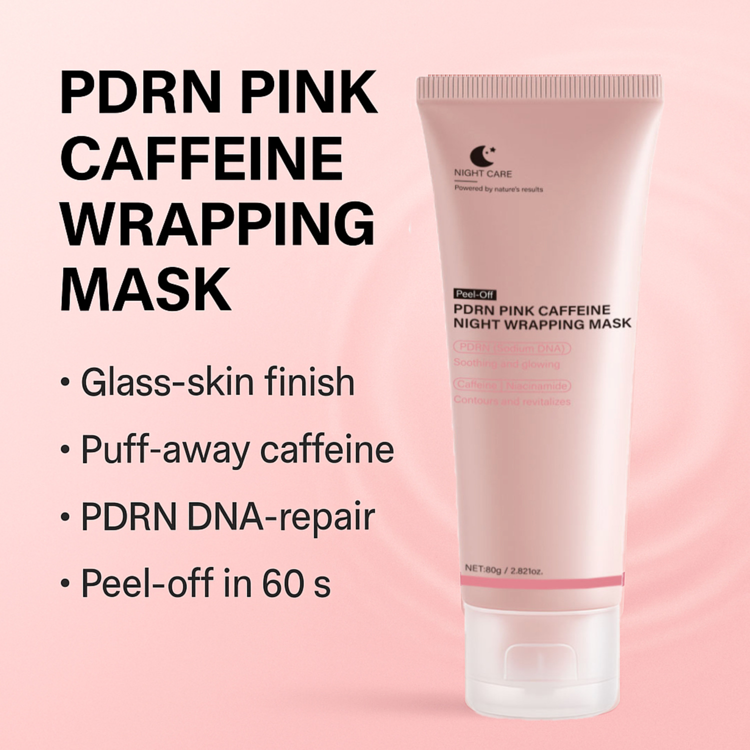  PDRN Caffeine Pink Peel Off Mask Firming Brightening Pore Purifying Daily Facial Skincare Treatment 80g