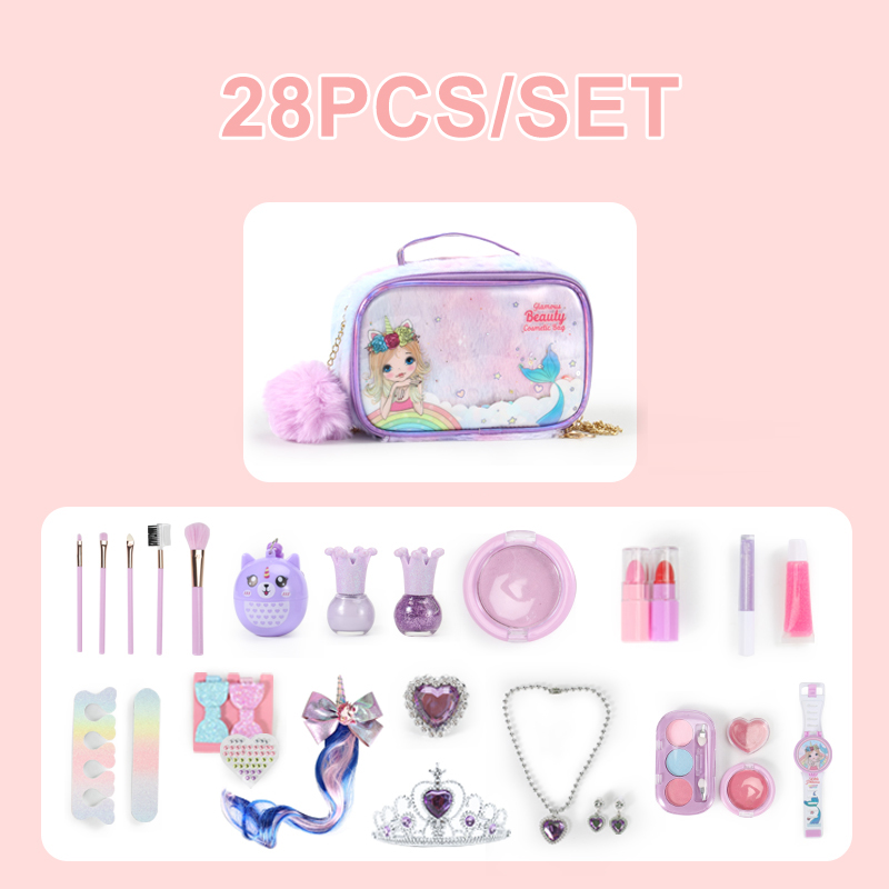 (20pcs) Kids Makeup Kit for Girl Washable Safety Nontoxic Pretend Play Make Up Toys for Children Little Princess Christmas Birthday Gift