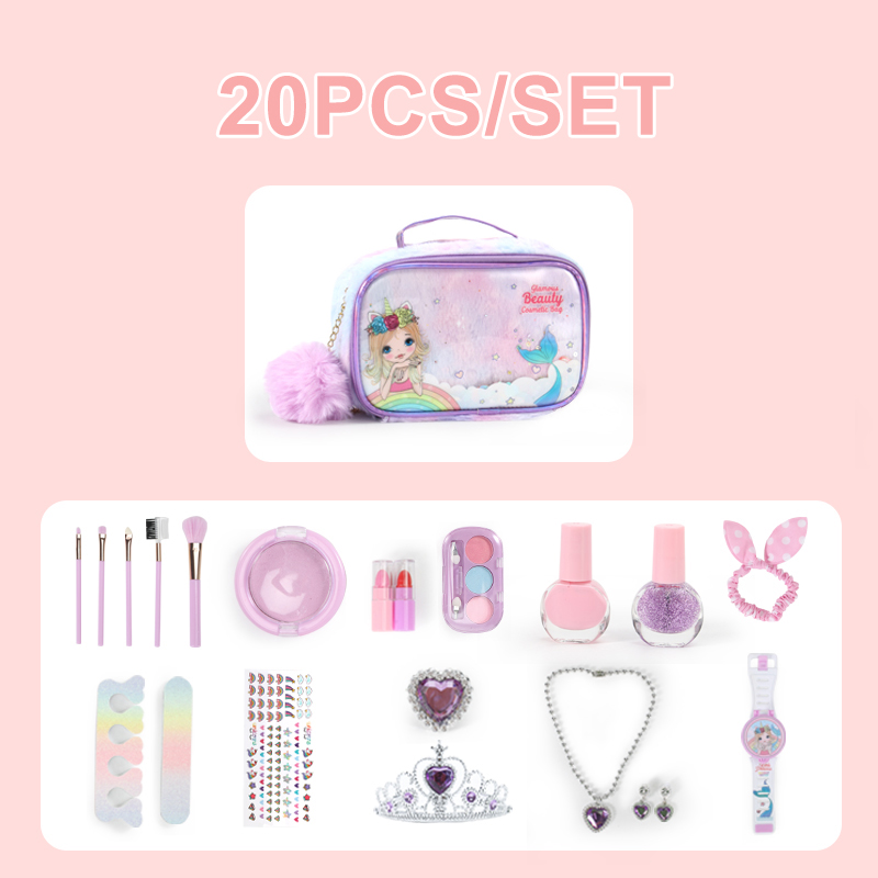 (20pcs) Kids Makeup Kit for Girl Washable Safety Nontoxic Pretend Play Make Up Toys for Children Little Princess Christmas Birthday Gift
