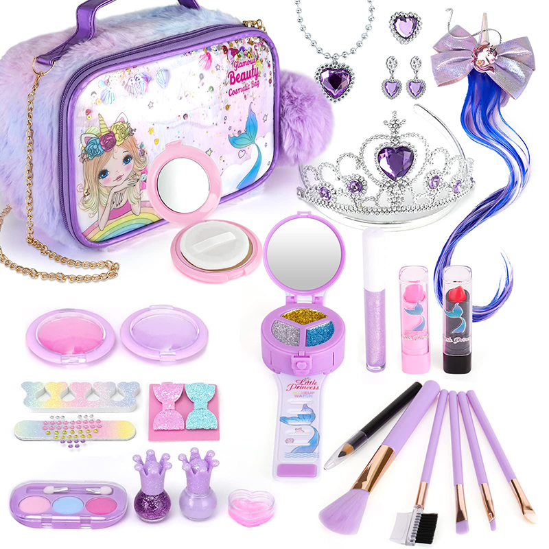 (20pcs) Kids Makeup Kit for Girl Washable Safety Nontoxic Pretend Play Make Up Toys for Children Little Princess Christmas Birthday Gift
