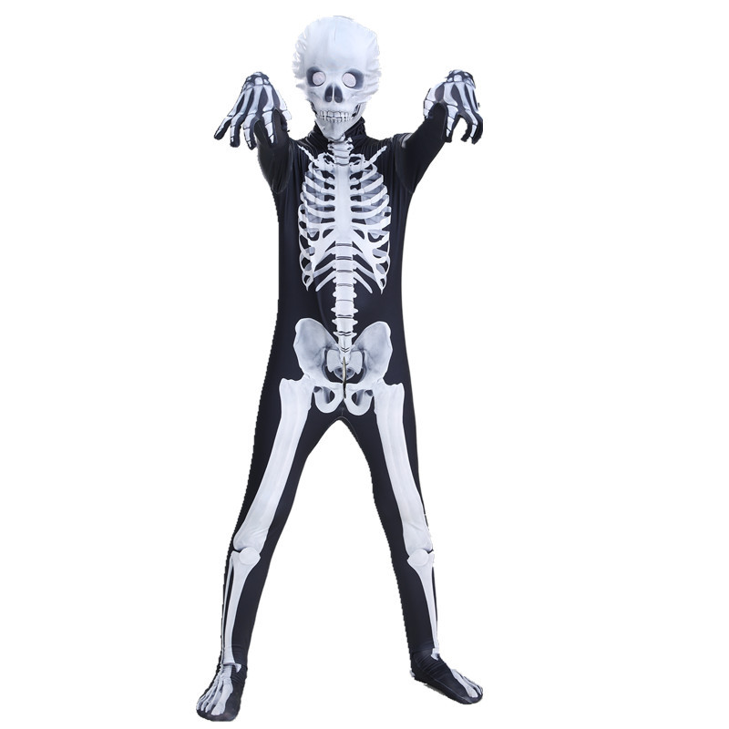 (100cm) Skeleton Onesie Halloween Outfit Prank Cosplay Skeleton Horror Toy Game Family Party Costume