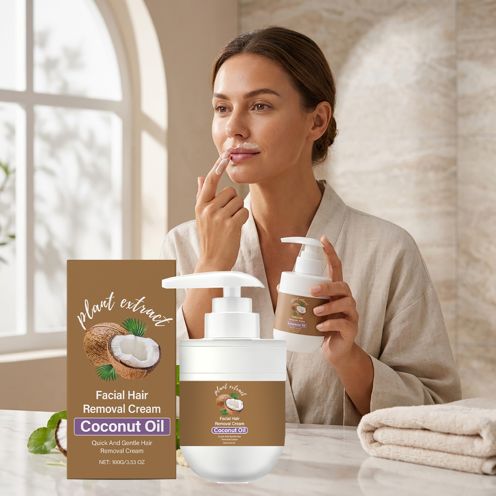 Coconut Mild Depilatory Cream For Facial Lips Fine Hairs Gentle Care Smooth Clean Delicate Skin