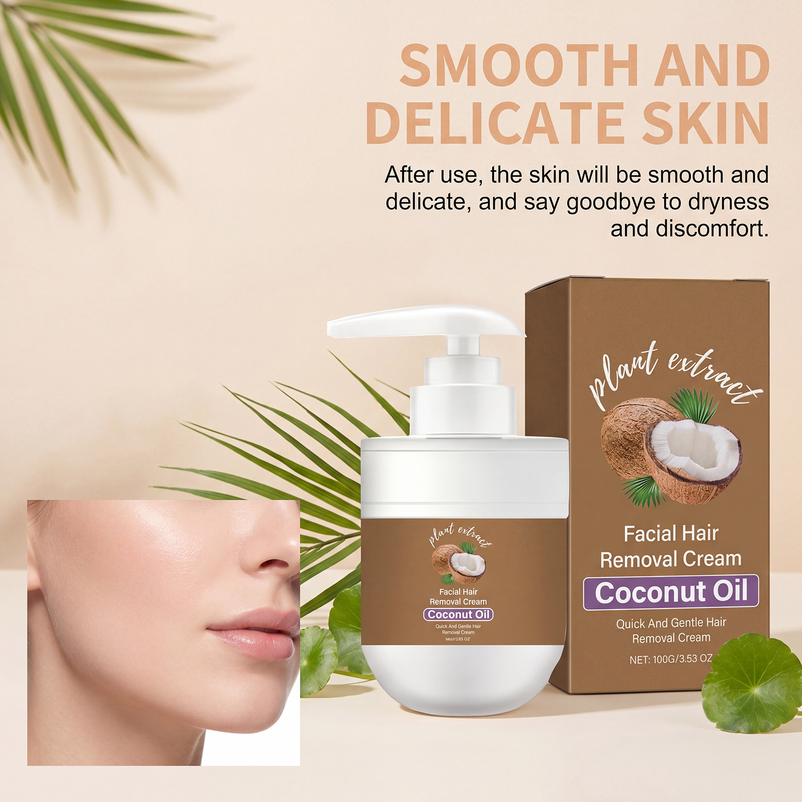 Coconut Mild Depilatory Cream For Facial Lips Fine Hairs Gentle Care Smooth Clean Delicate Skin