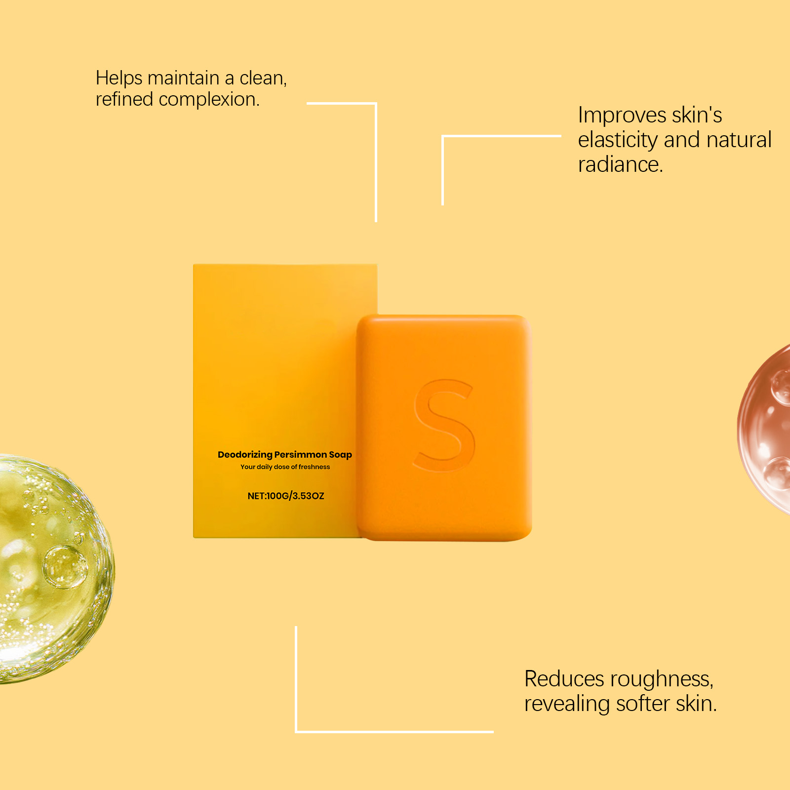 Persimmon Fresh Bath Soap Mild Ingredients Clean Body Skin Fragrant Refreshing NonGreasy Daily Care Bar