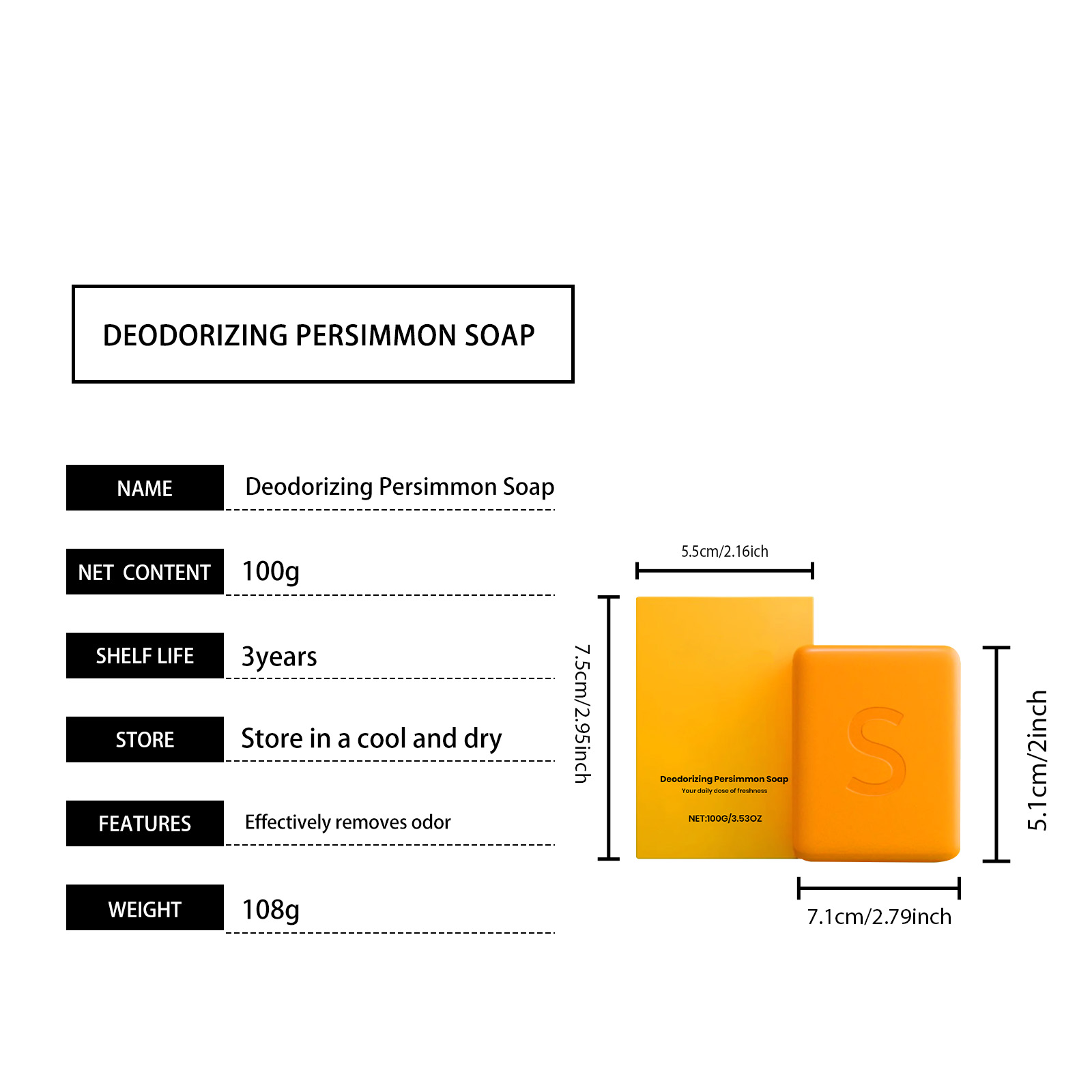 Persimmon Fresh Bath Soap Mild Ingredients Clean Body Skin Fragrant Refreshing NonGreasy Daily Care Bar