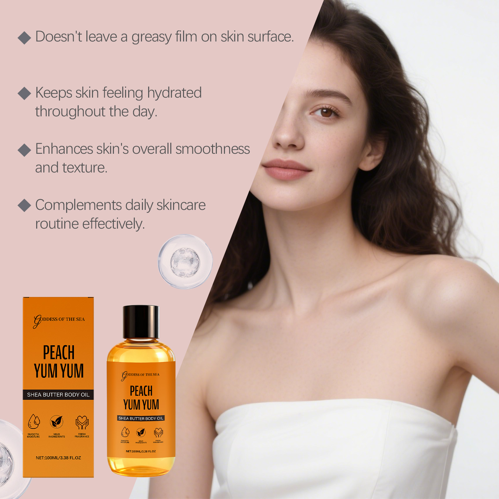 Shea Butter Peach Body Care Oil Light Hydrating Quick Absorb Nourish Moisturize Skin Whole Body Daily Beauty Care