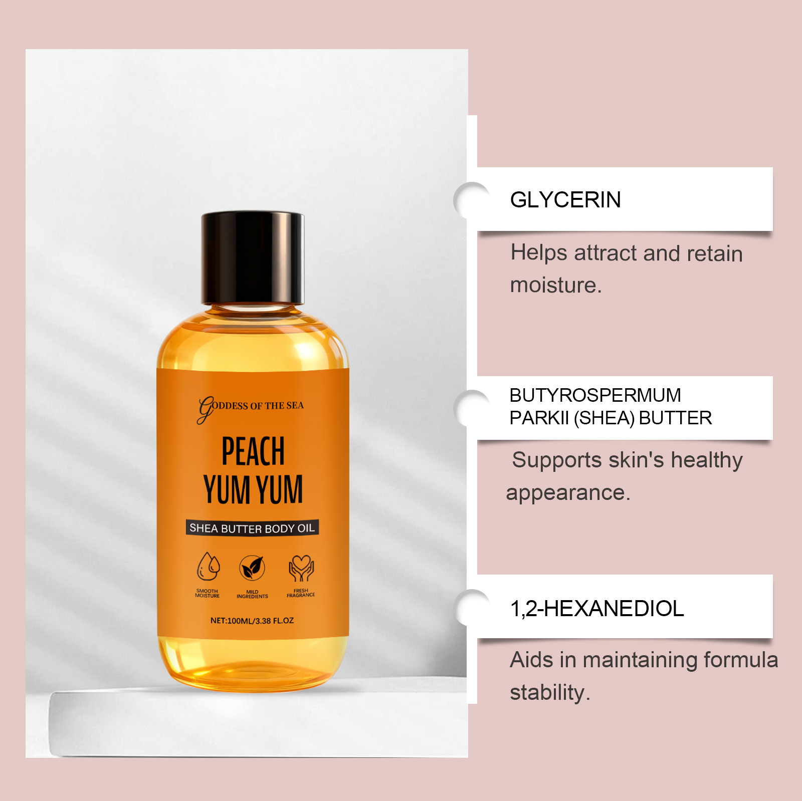 Shea Butter Peach Body Care Oil Light Hydrating Quick Absorb Nourish Moisturize Skin Whole Body Daily Beauty Care