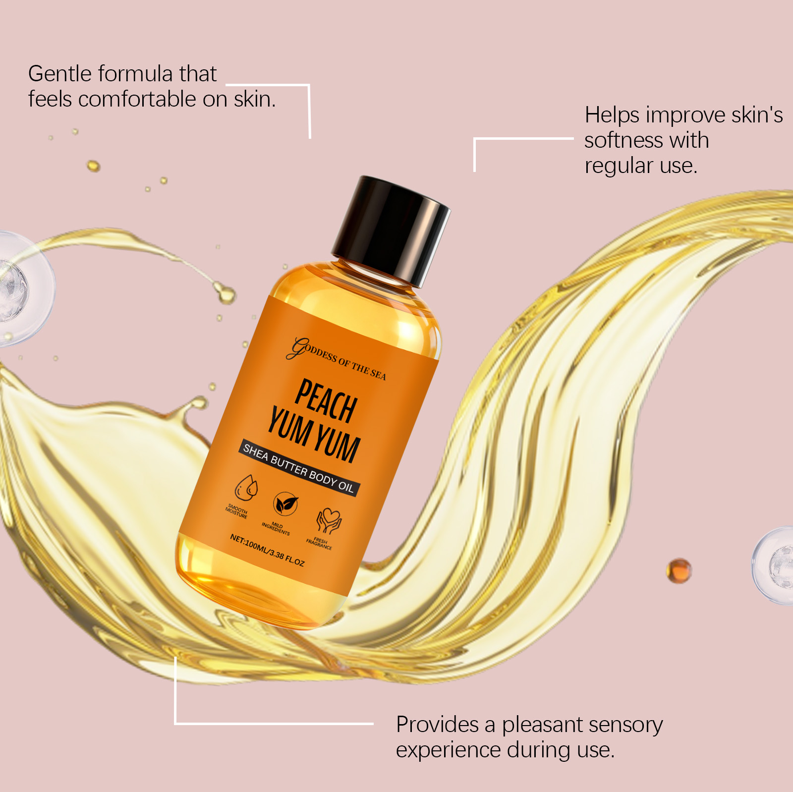 Shea Butter Peach Body Care Oil Light Hydrating Quick Absorb Nourish Moisturize Skin Whole Body Daily Beauty Care