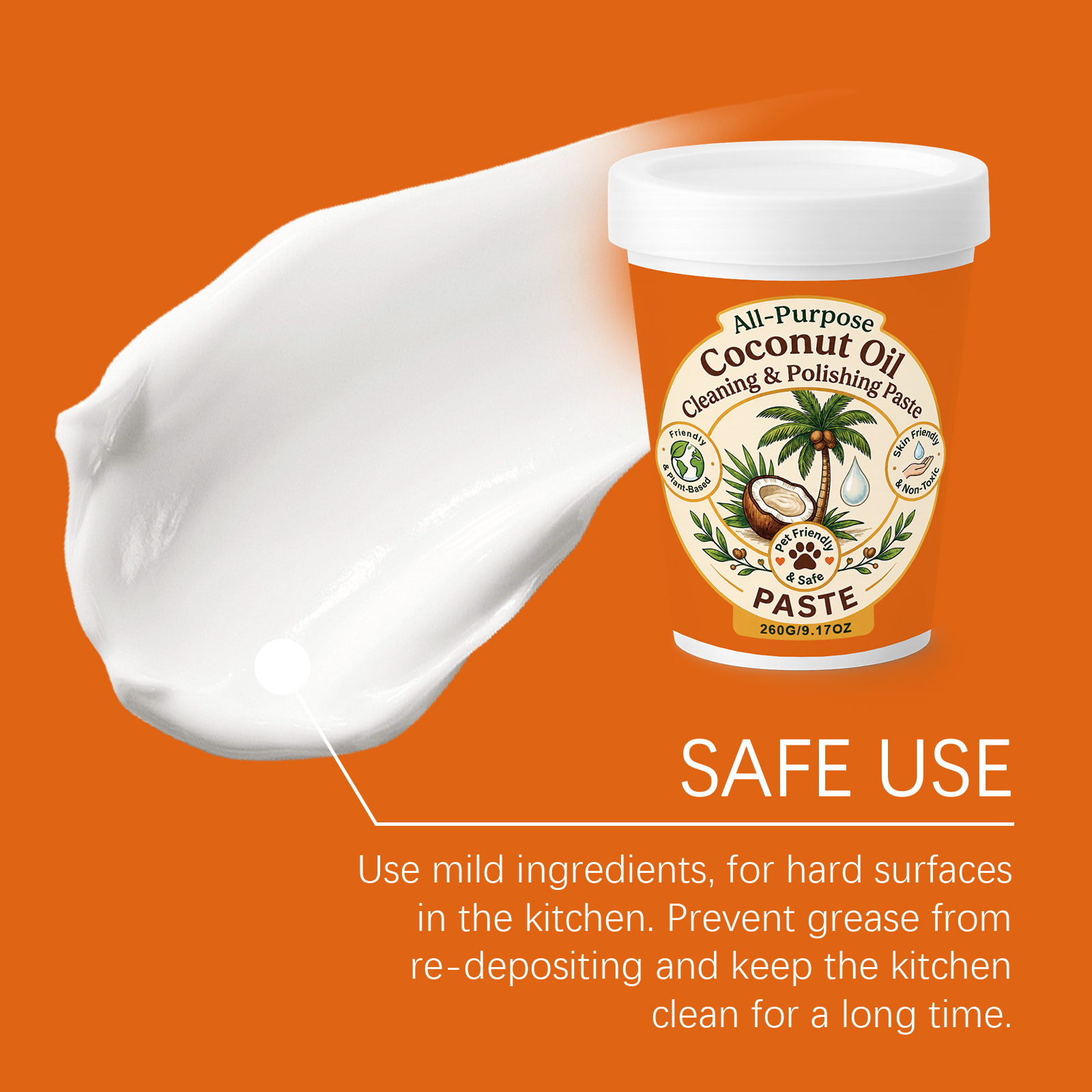 Multi Functional Coconut Oil Clean Polish Paste Remove Stain Gentle Protect Surfaces