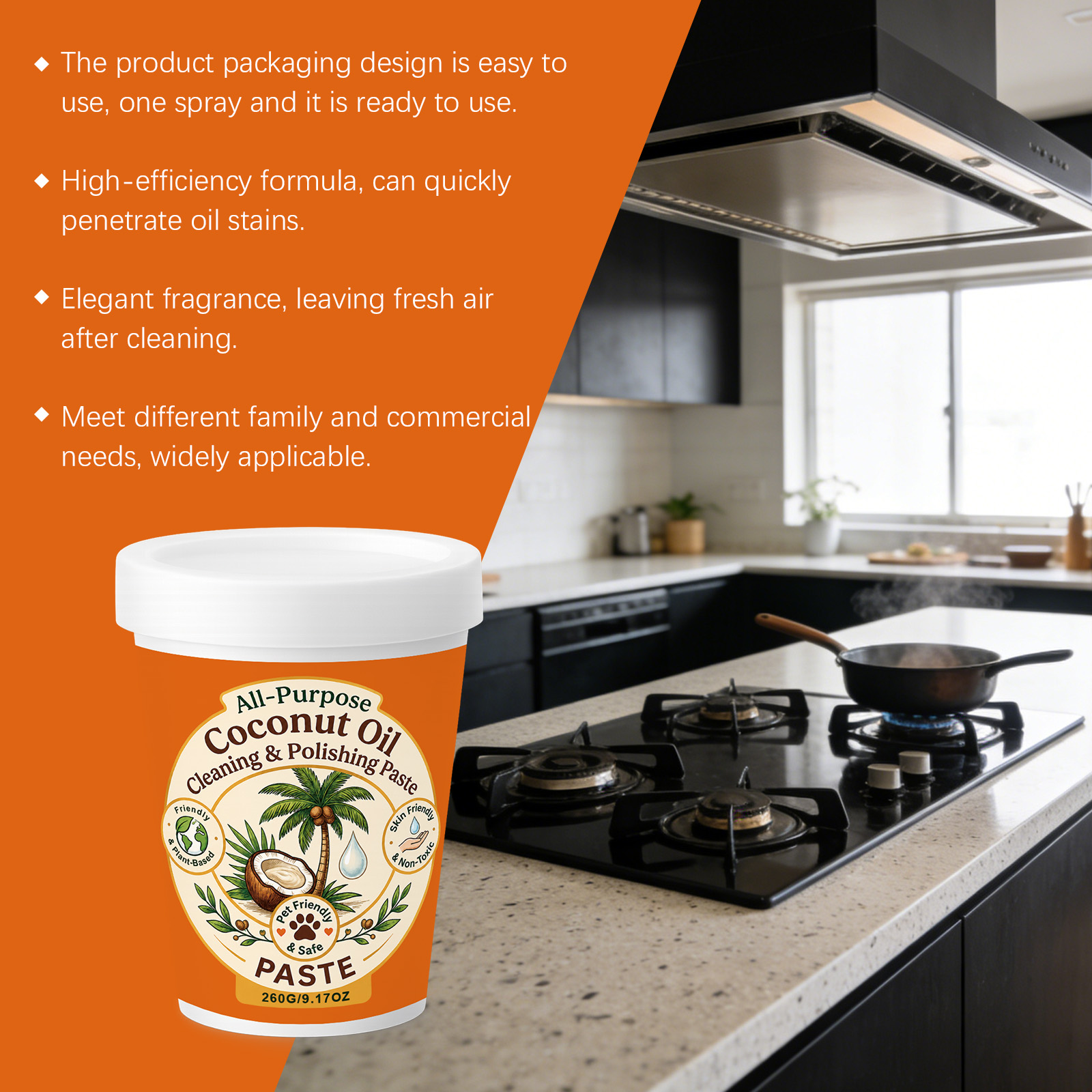 Multi Functional Coconut Oil Clean Polish Paste Remove Stain Gentle Protect Surfaces