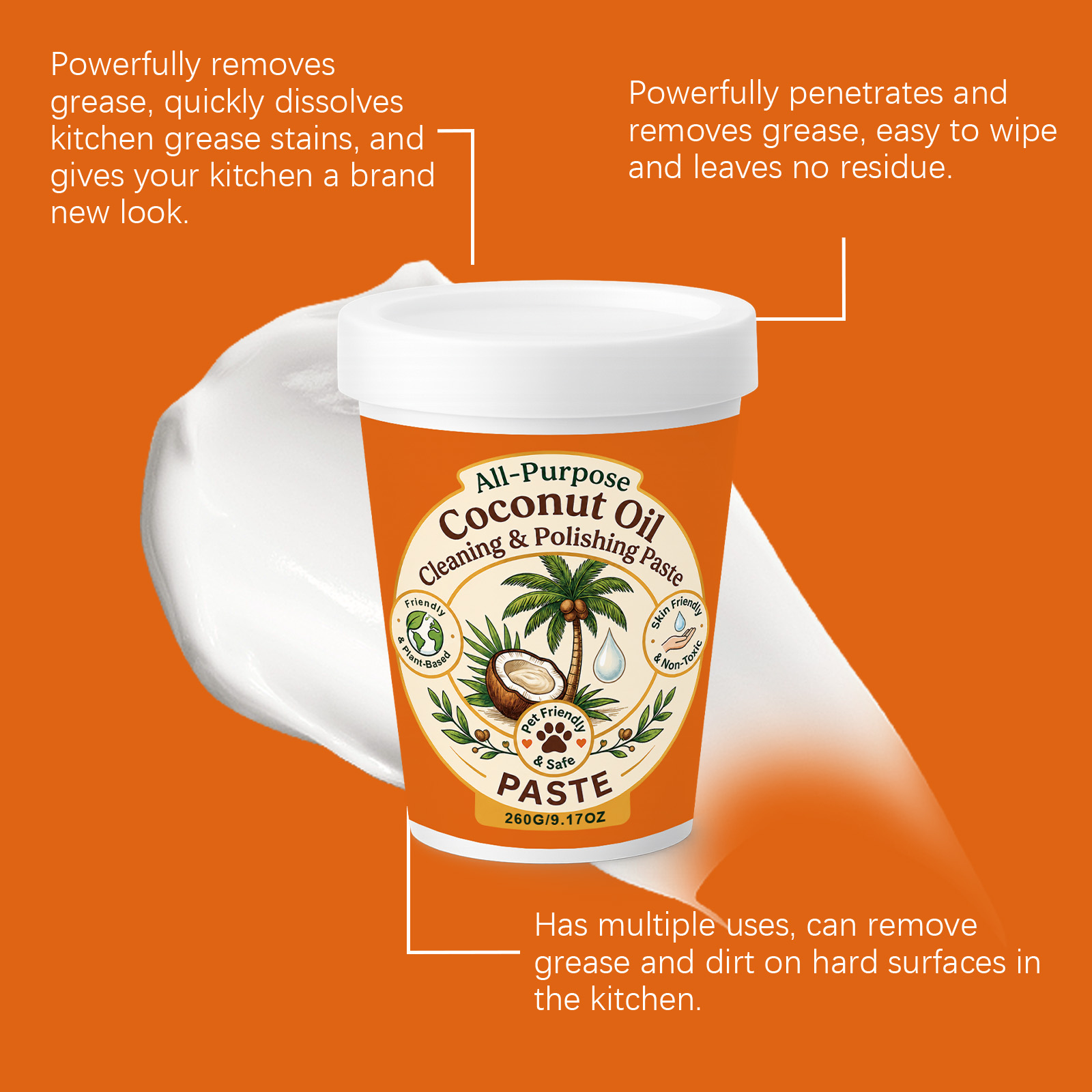 Multi Functional Coconut Oil Clean Polish Paste Remove Stain Gentle Protect Surfaces