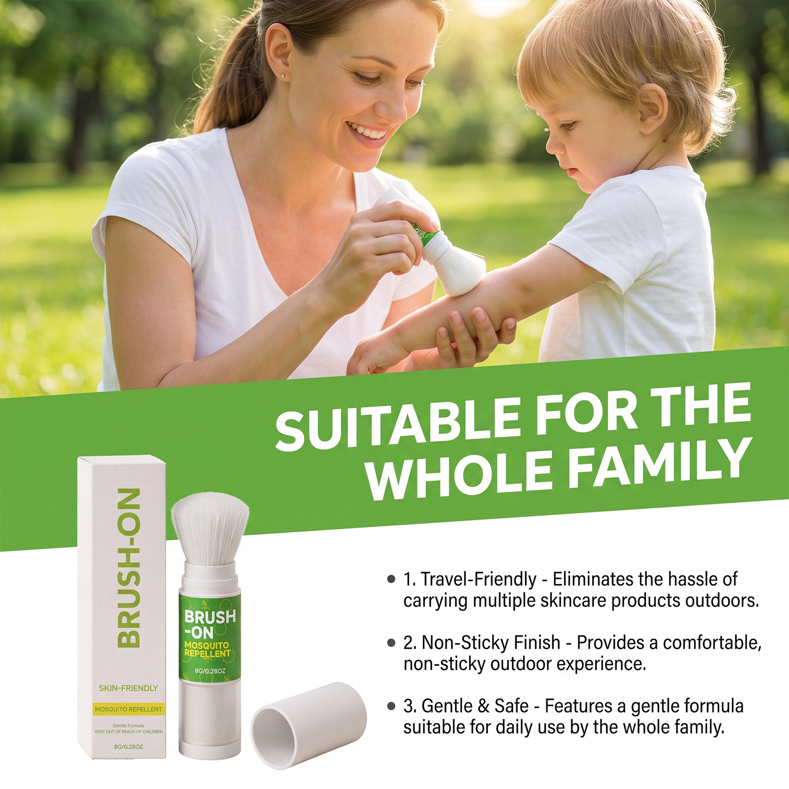 Insect Repellent Powder Brush Long Lasting Mosquito Protection Outdoor Camping Gentle Skin Friendly Anti Stick Hand