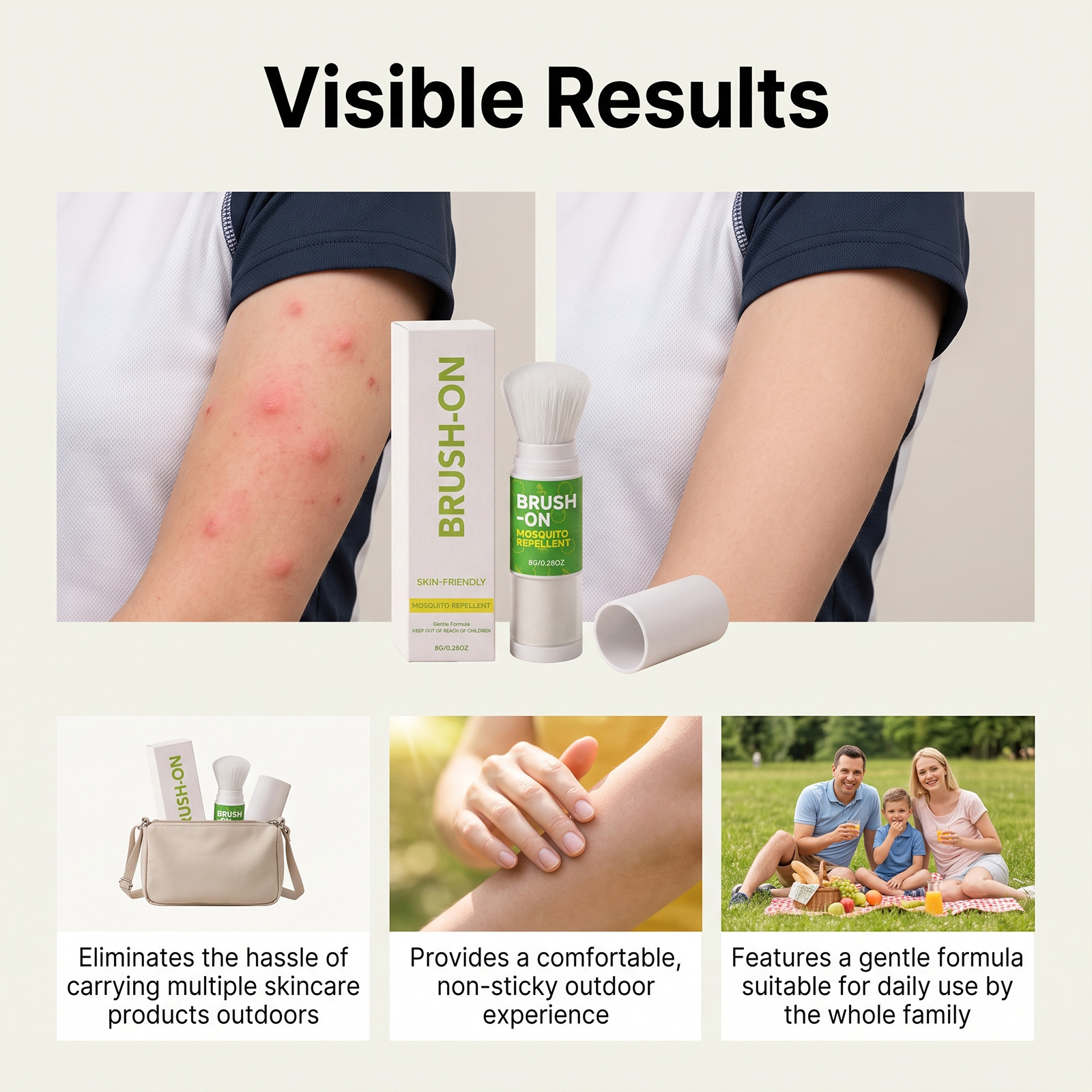 Insect Repellent Powder Brush Long Lasting Mosquito Protection Outdoor Camping Gentle Skin Friendly Anti Stick Hand