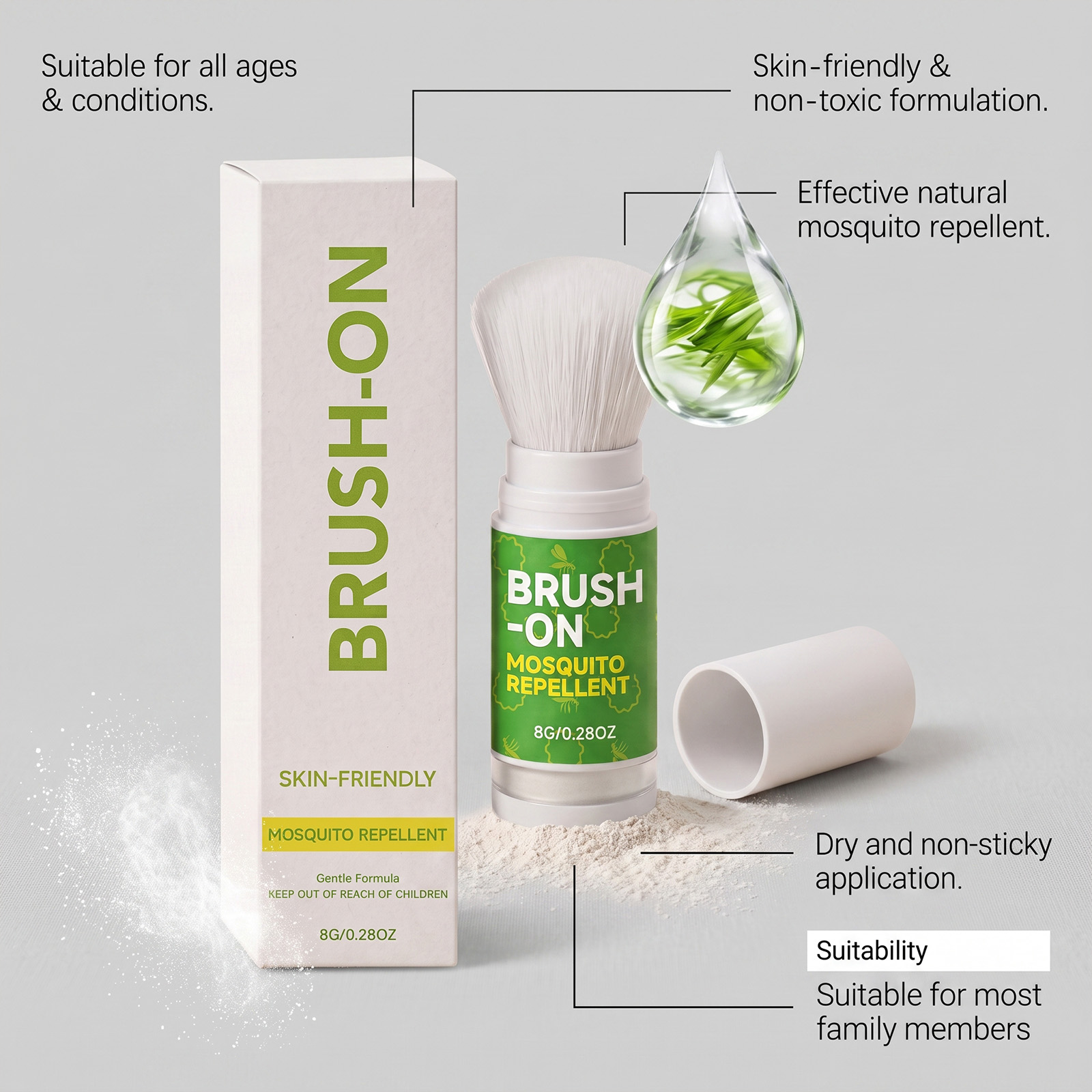 Insect Repellent Powder Brush Long Lasting Mosquito Protection Outdoor Camping Gentle Skin Friendly Anti Stick Hand