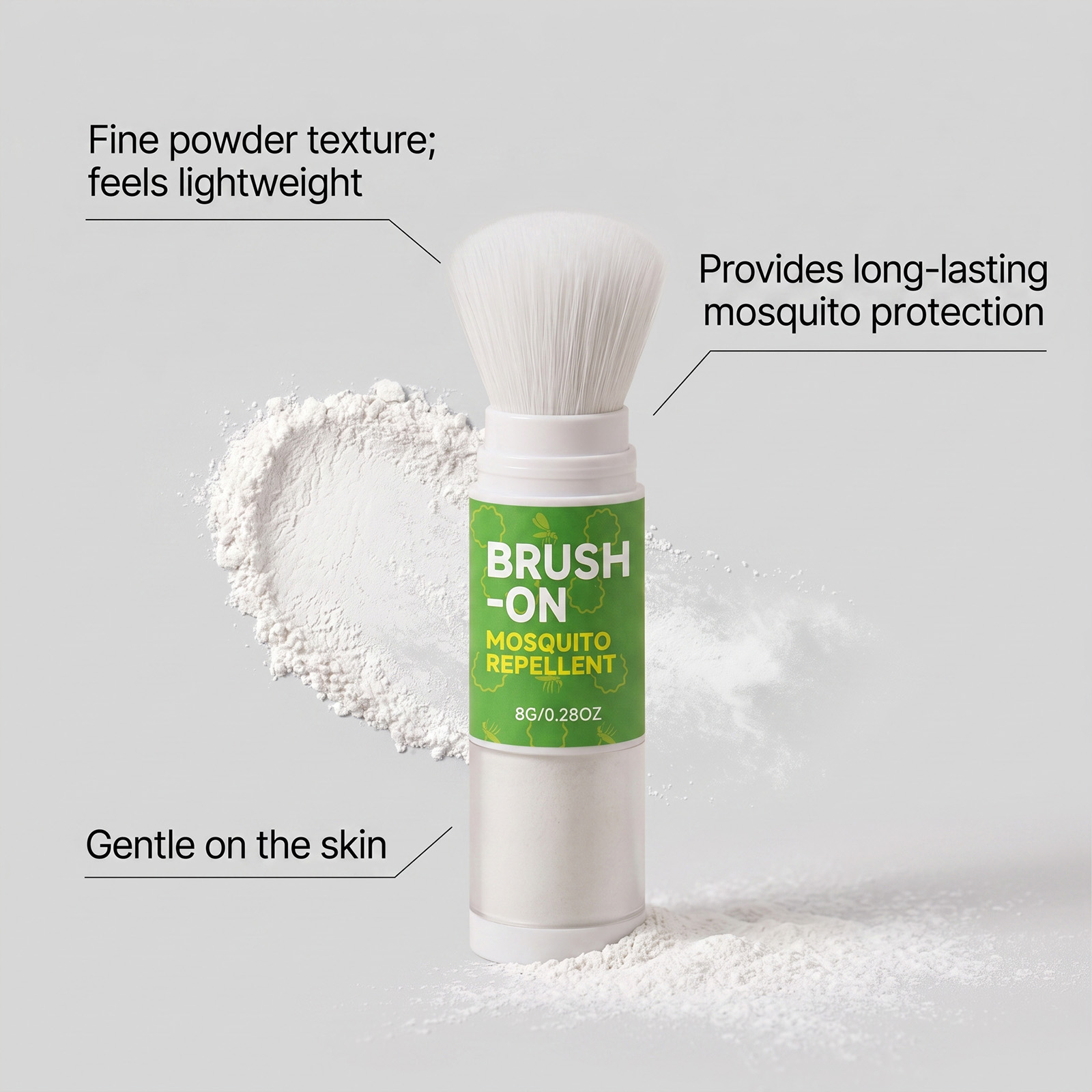 Insect Repellent Powder Brush Long Lasting Mosquito Protection Outdoor Camping Gentle Skin Friendly Anti Stick Hand