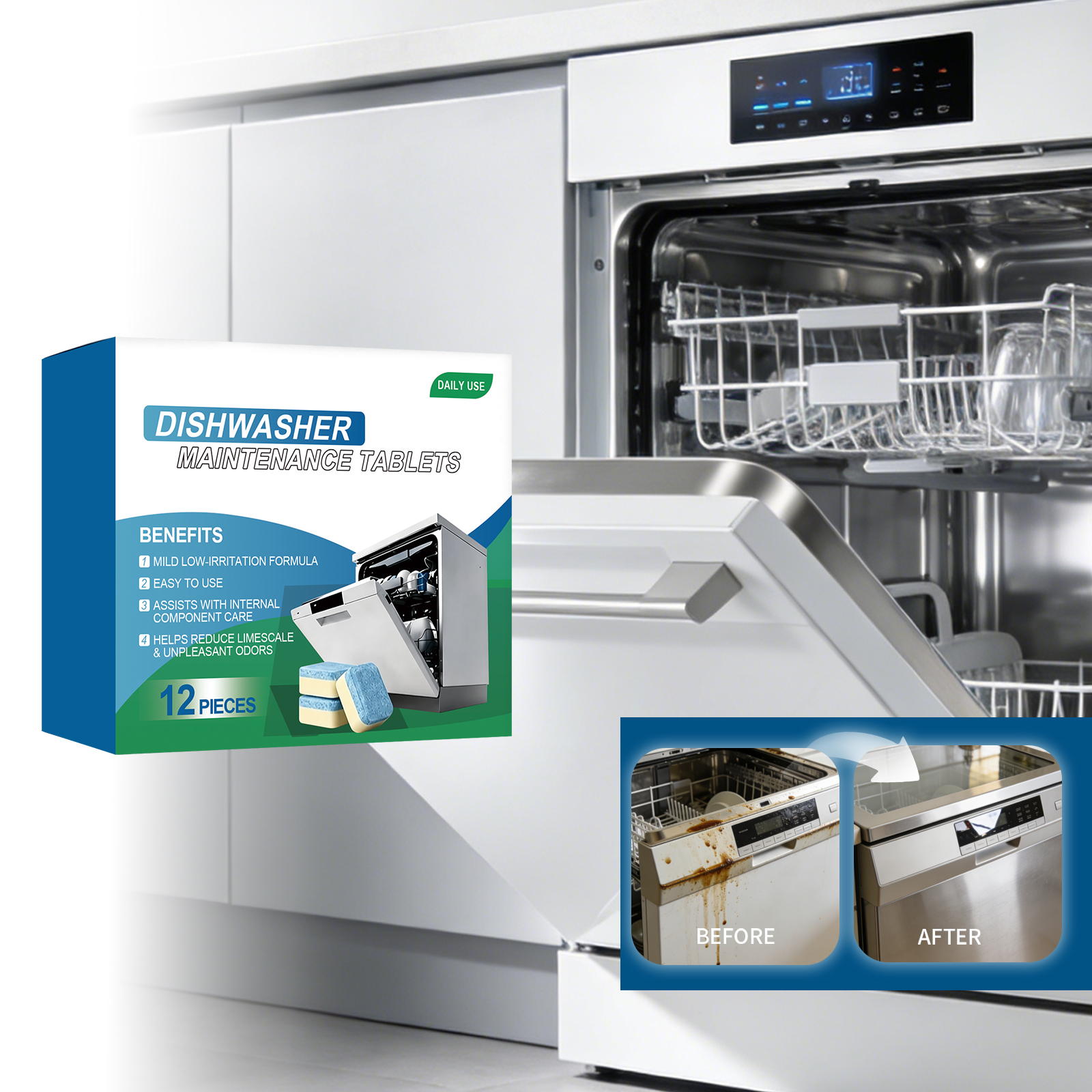 Dishwasher Cleaning Tablet Clean Decontaminate Descaling Fresh Bright Scale Residue Purify Polish Household