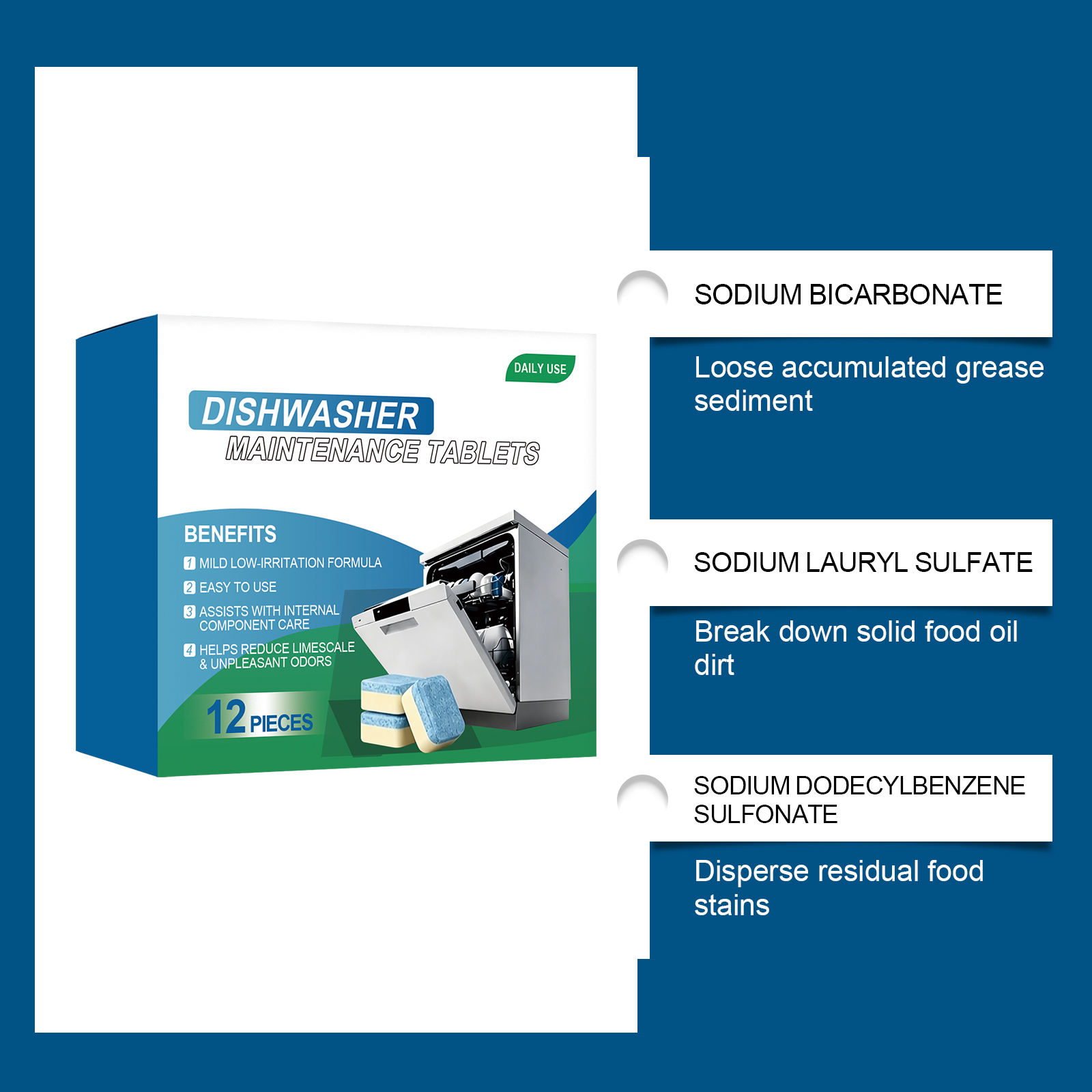 Dishwasher Cleaning Tablet Clean Decontaminate Descaling Fresh Bright Scale Residue Purify Polish Household