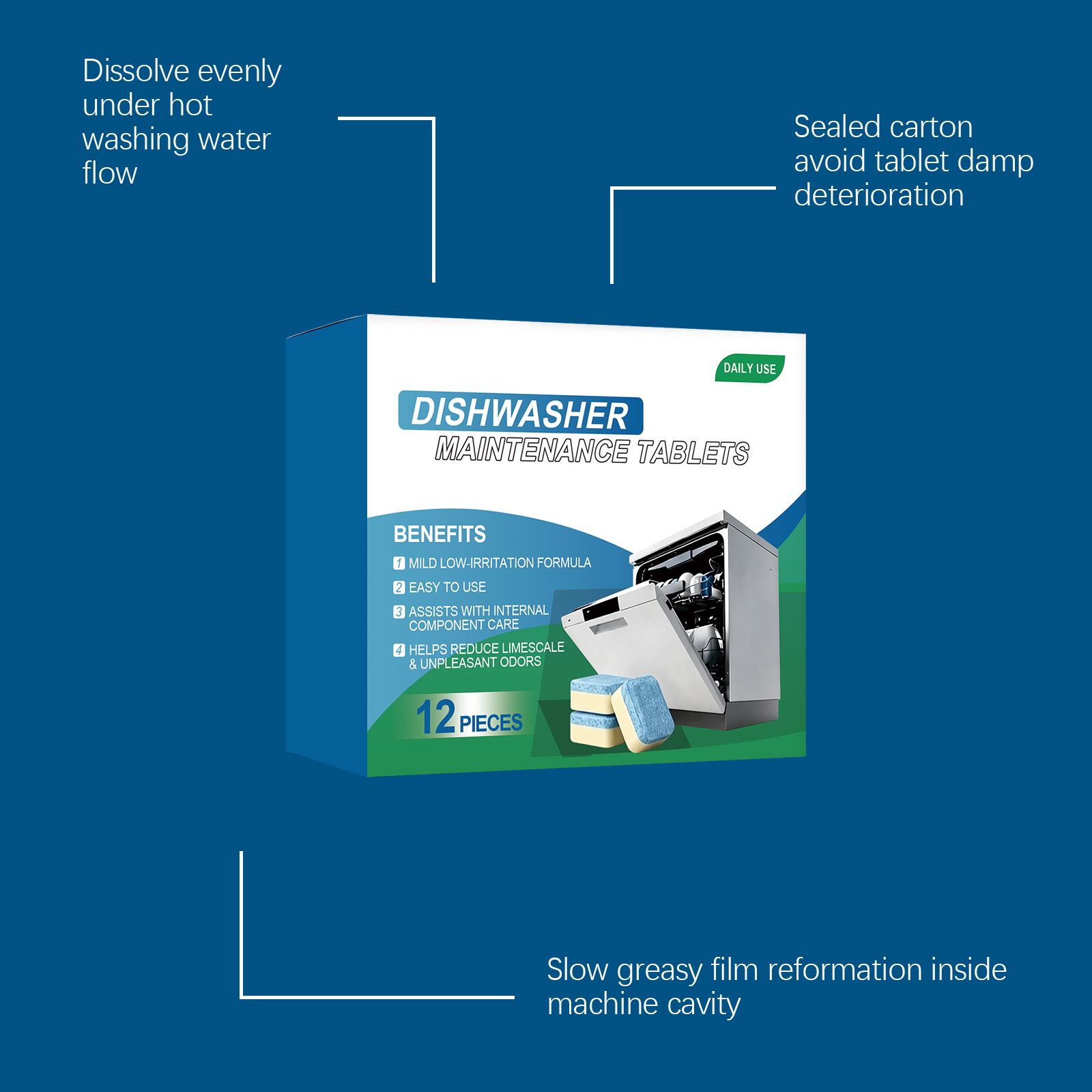 Dishwasher Cleaning Tablet Clean Decontaminate Descaling Fresh Bright Scale Residue Purify Polish Household
