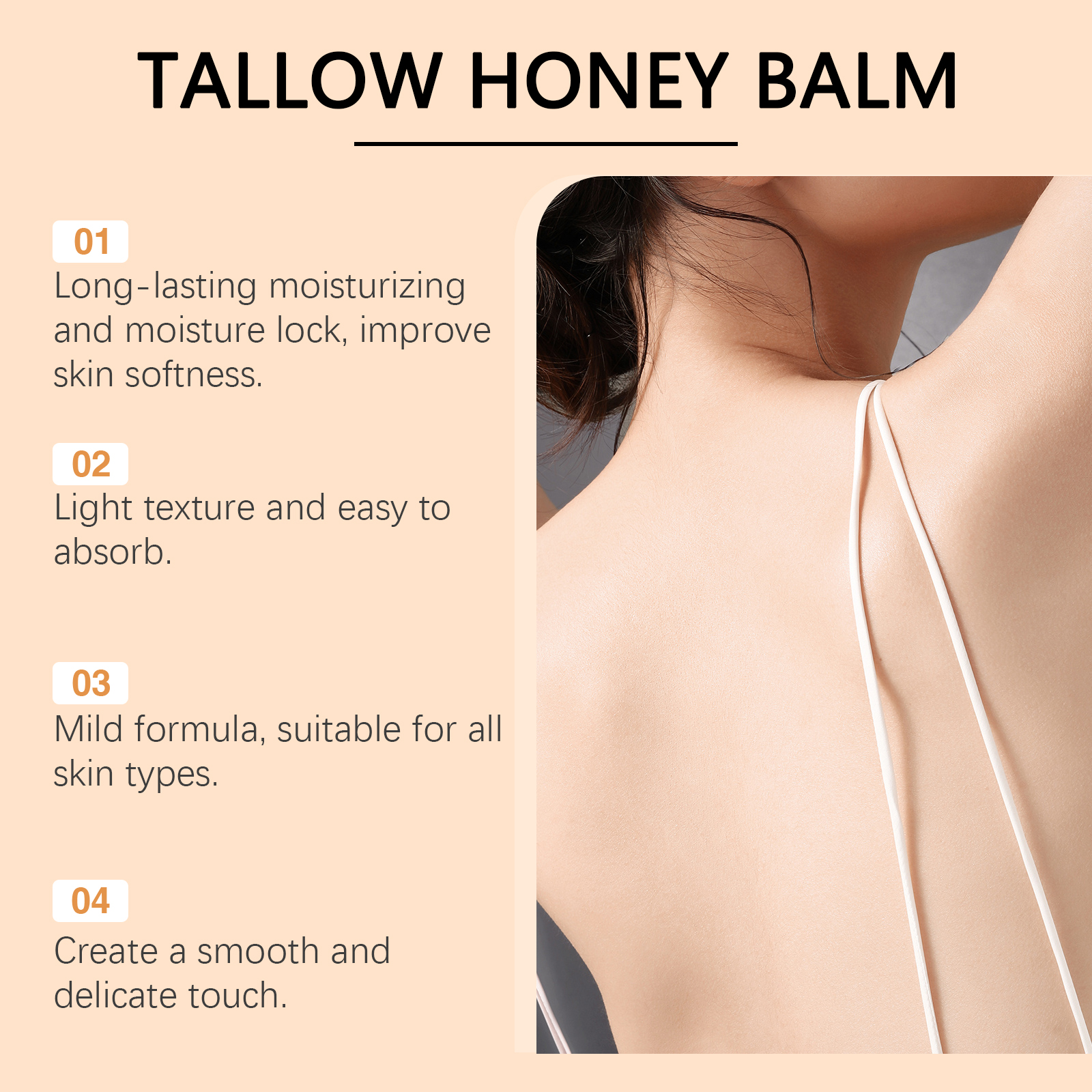 Tallow Honey Moisturizing Cream Gentle Hydrating Nourishing Light Non Sticky Smooth Skin Care Lotion
