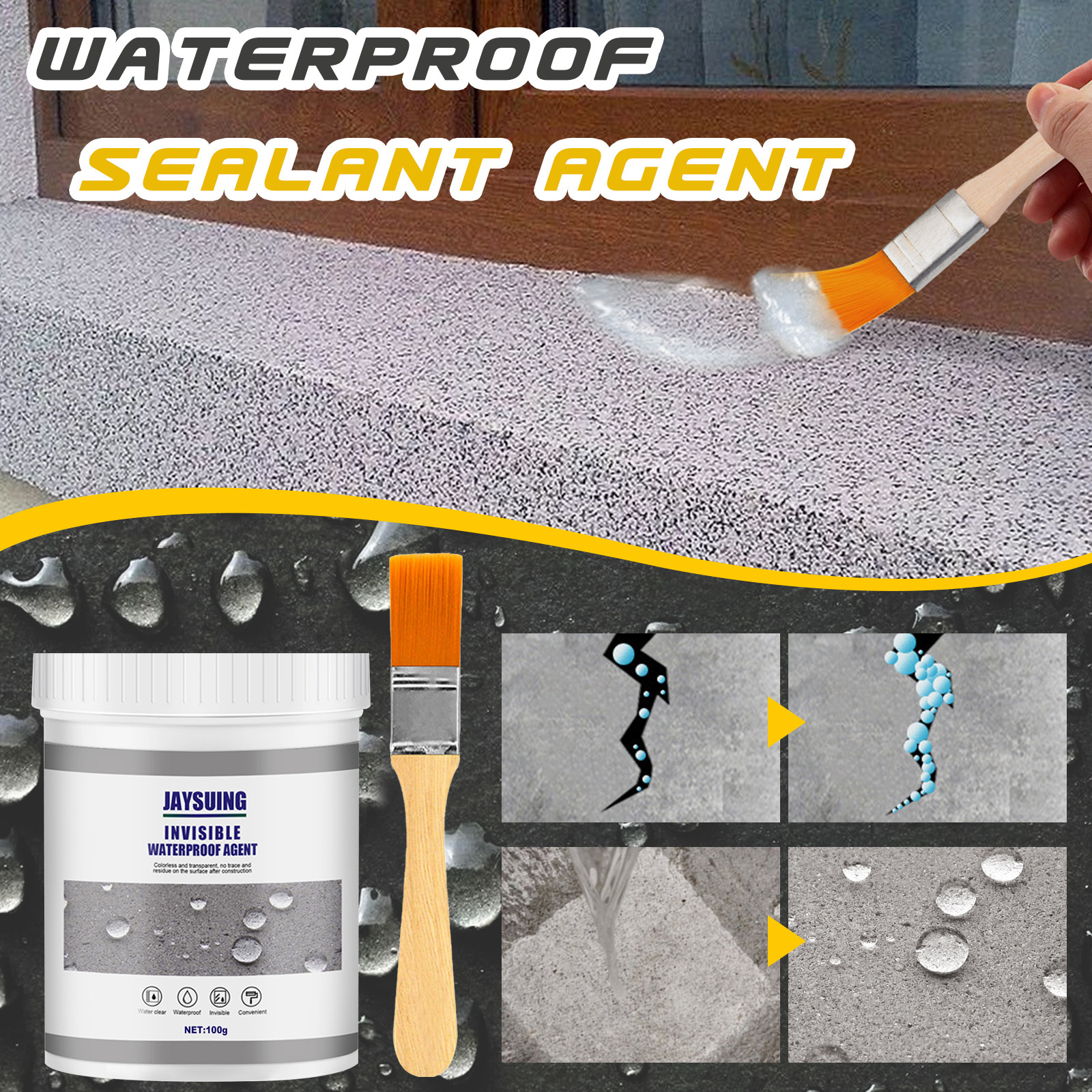Waterproof Sealant Coating 100g With Brush For Bathroom Kitchen Wall Crack Leak Repair Tile Floor Sealer