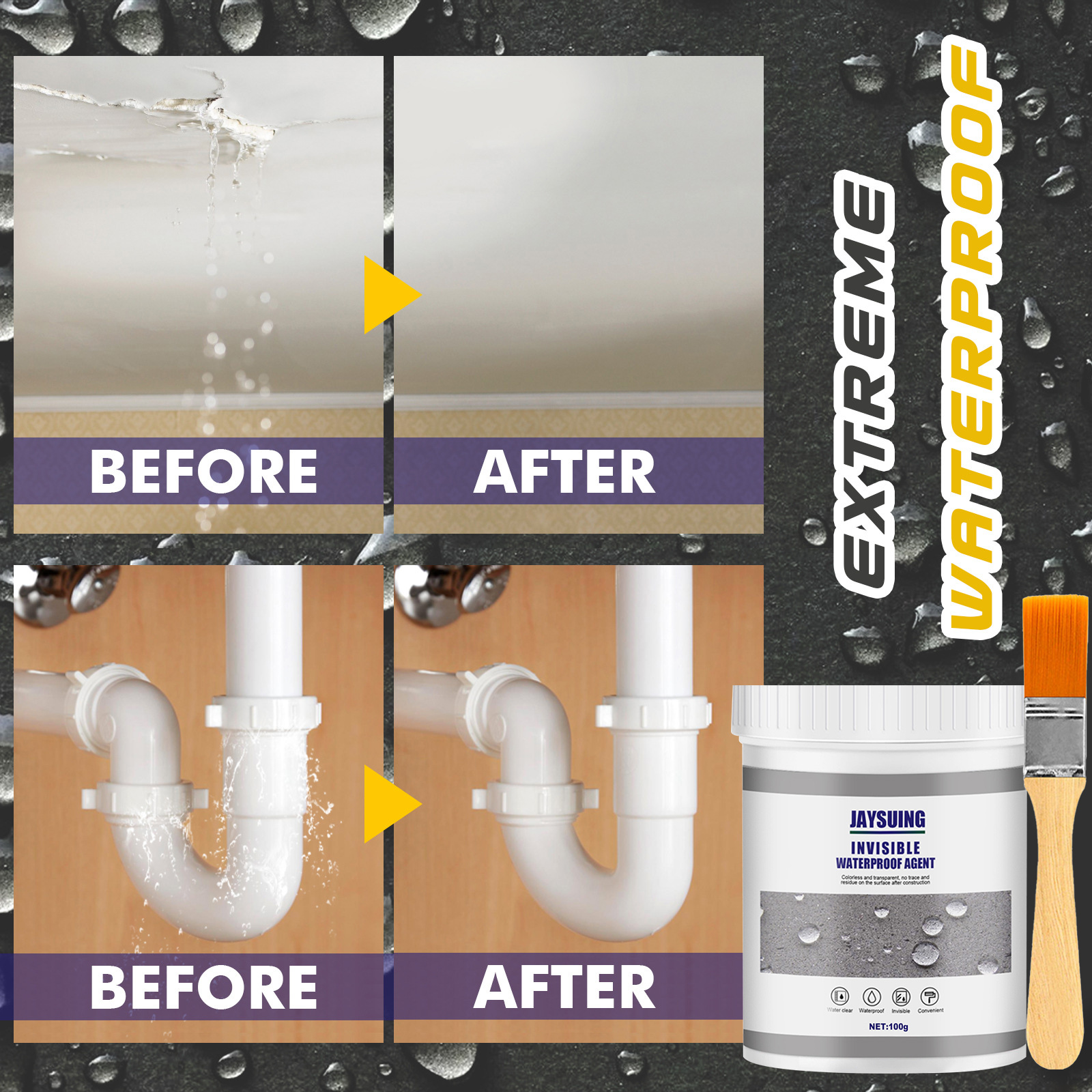 Waterproof Sealant Coating 100g With Brush For Bathroom Kitchen Wall Crack Leak Repair Tile Floor Sealer