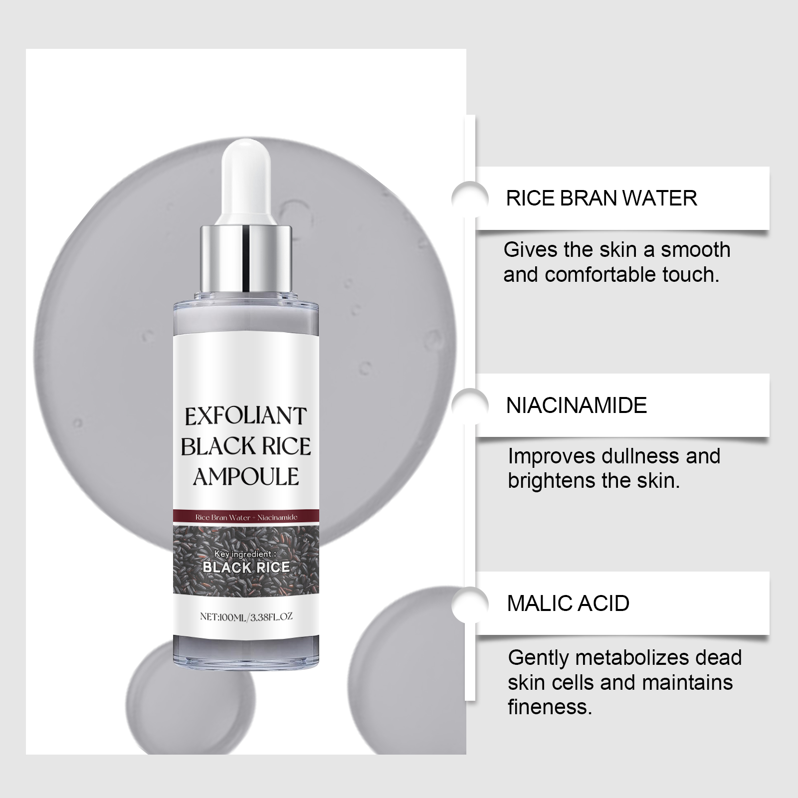Black Rice Brightening Keratin Liquid Gentle Exfoliating Hydrating For Elastic Glowing Skin Daily Face Care