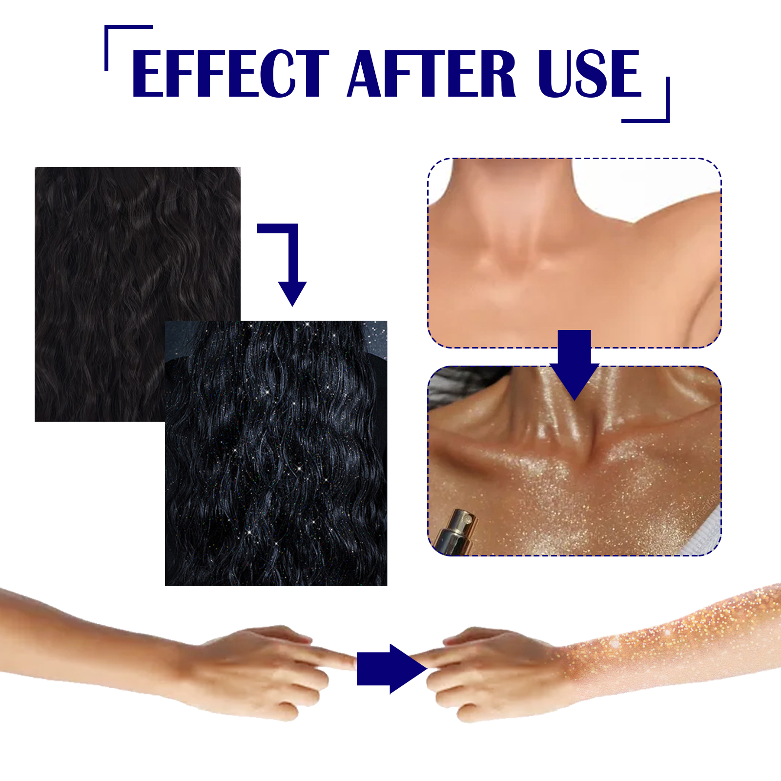 Shimmer Highlighting Spray High Gloss Body Hair Festival Party Makeup Setting Powder Glitter 60ml