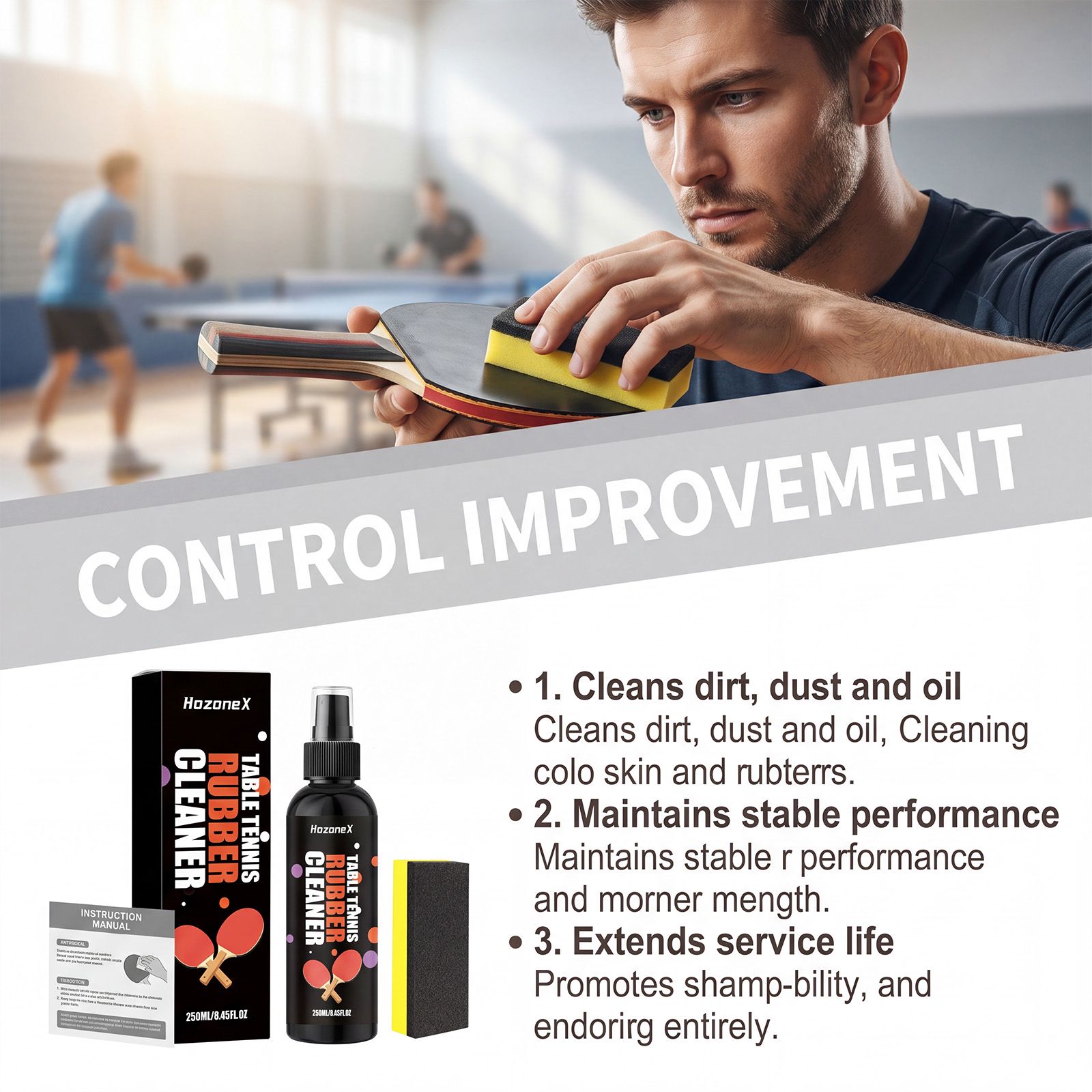 Table Tennis Racket Cleaner Spray For Rubber Surface Stain Removal And Daily Care