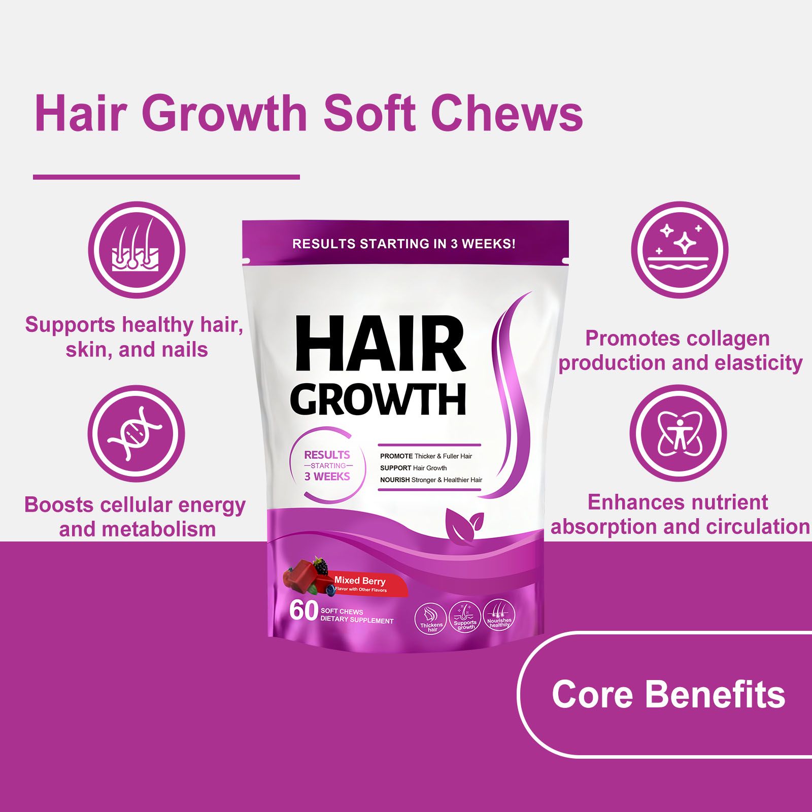 Hair Care Gummies With Biotin And Vitamin C Daily Chewable Supplement For Hair Wellness
