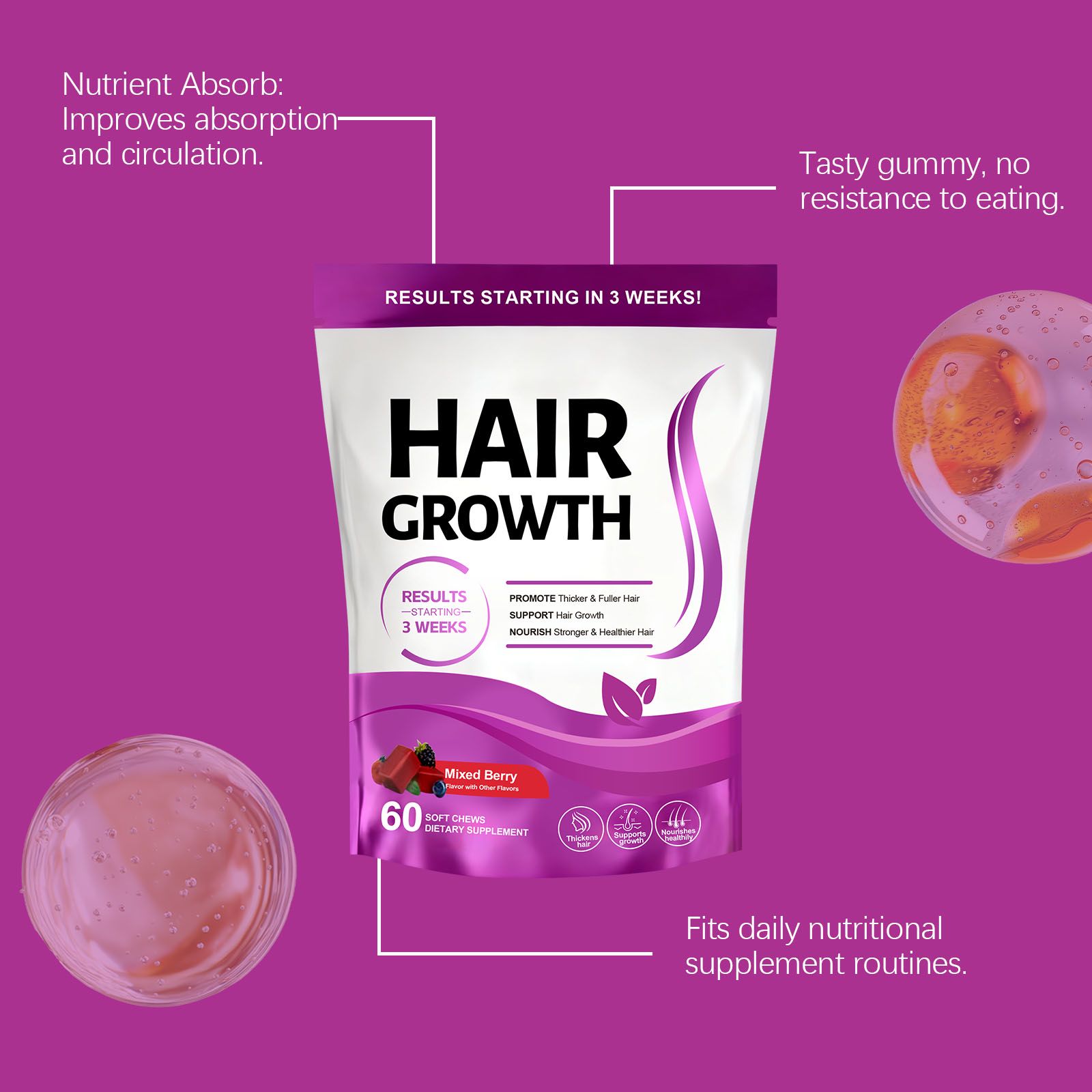 Hair Care Gummies With Biotin And Vitamin C Daily Chewable Supplement For Hair Wellness
