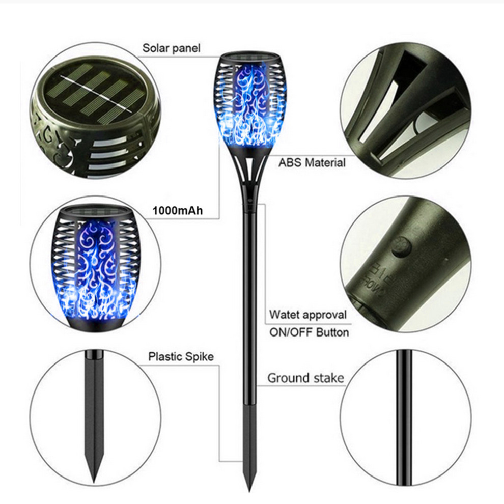 (1 Pack) 7 Color Solar Led garden Flame Torch Light