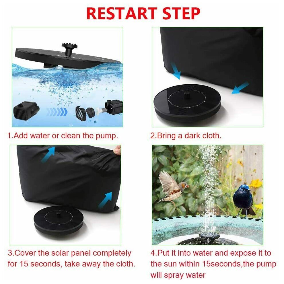 Solar Powered Fountain Bird Bath Water Pump Floating Pond Garden Pool Outside UK