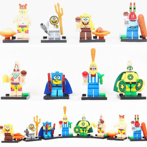 8pcs SpongeBob Toy Building Block Children's Wisdom Game Kids Christmas Gift