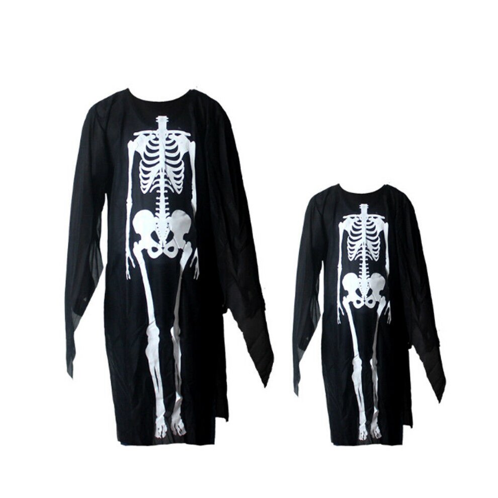 (Mask Adult) Halloween Kids Boys Skeleton Costume Fancy Dress With Mask Gloves Party Cosplay