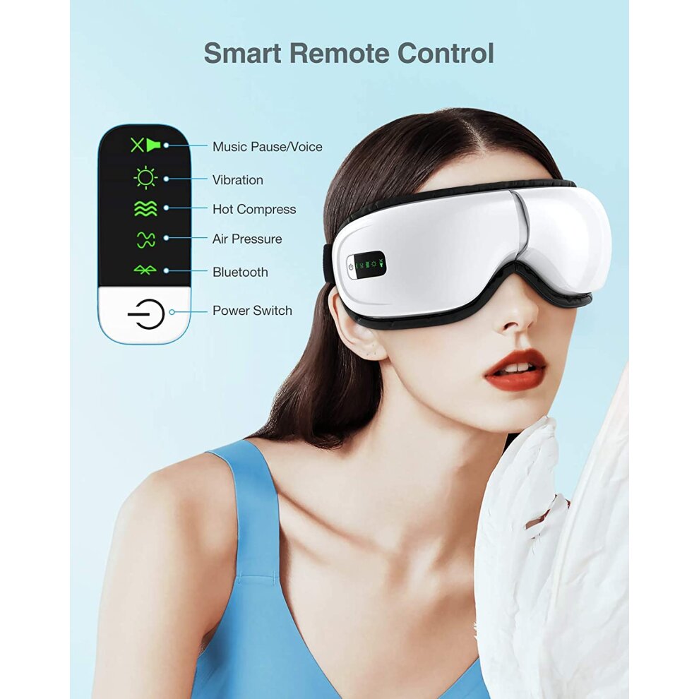 Eye Massager with Heat Vibration Rechargeable Foldable Air Compression Wireless Bluetooth Music for Relax and Reduce Eye Strain Dark Circles Eye Bags Dry Eye Improve Sleep Travel Office Home Car Use