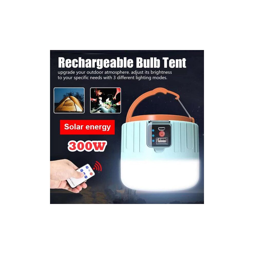 300W USB Rechargeable Remote Control Lantern Solar LED Bulb Camping Light Tent Lights