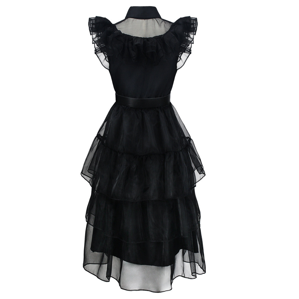 (110~120cm) Wednesday Addams Costume Dress for Girls Dress Up Fancy Halloween Cosplay Outfit Christmas Party