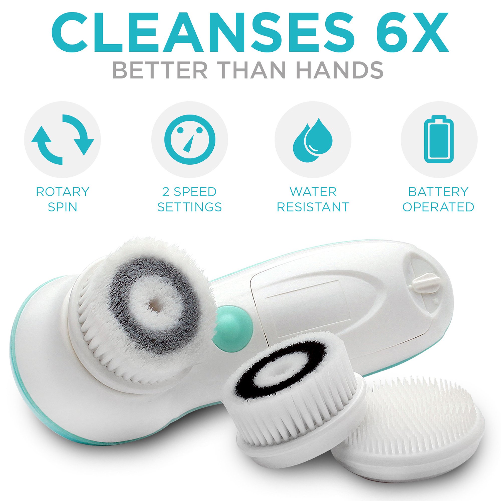 Waterproof Facial Cleansing Spin Brush Face Spa System Advanced Microdermabrasion Gentle Exfoliation and Deep Scrubbing with 3 Exfoliating Brush Heads