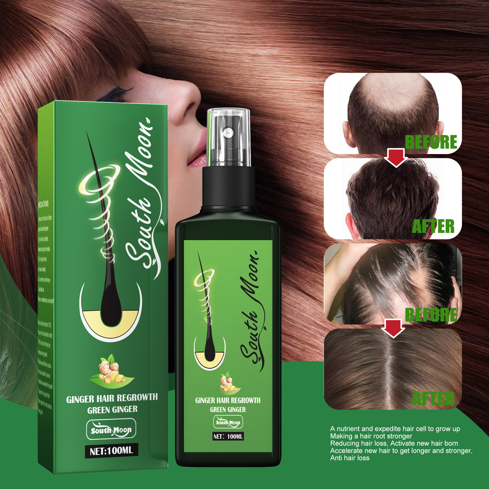 Hair Lotion Serum Essence Nourishing Ginger Spray Liquid Organic Growth Hair Growth Hydrating Anti Hair Loss Treatment for Men Women